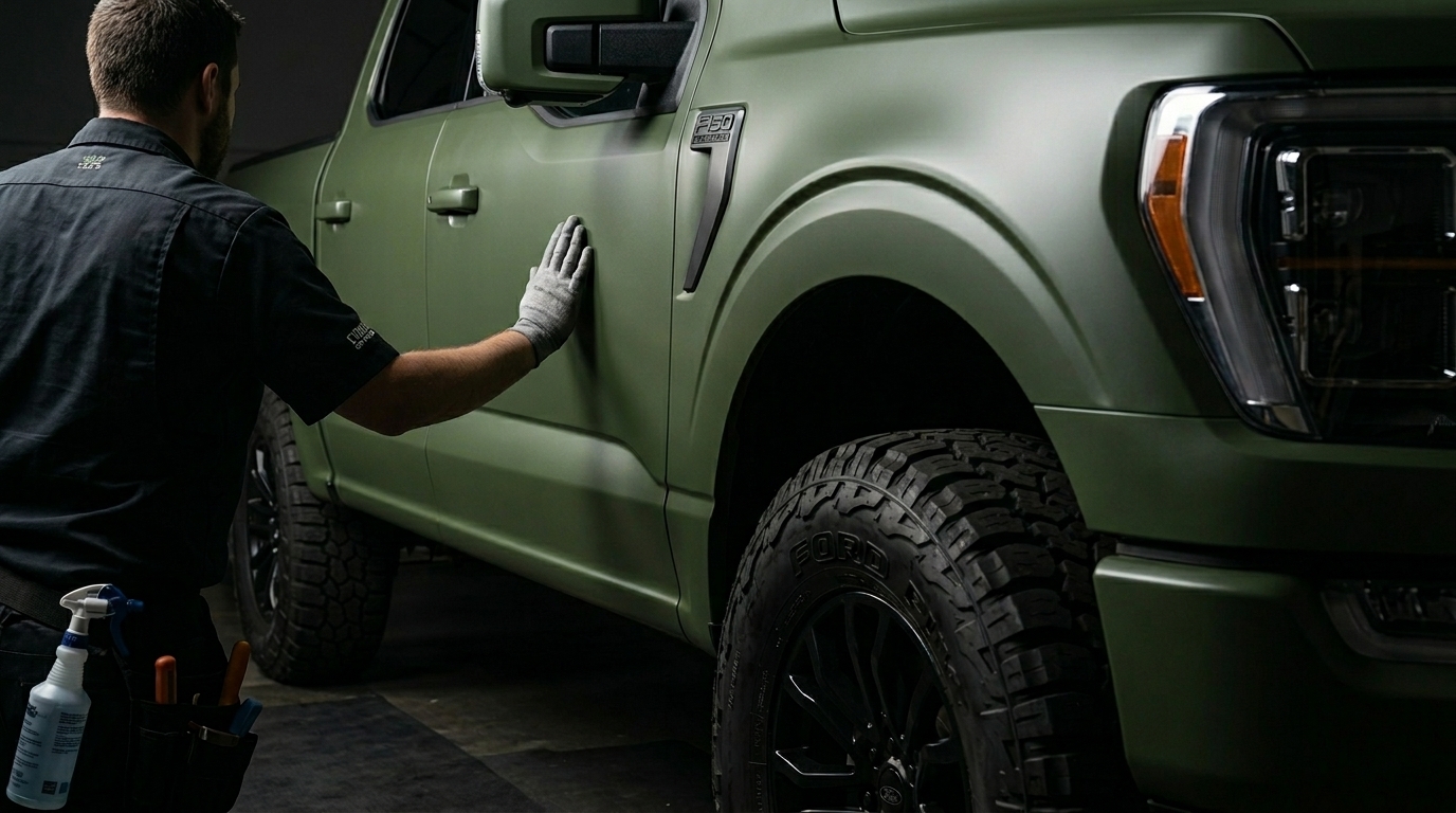 Installer applying vinyl wrap